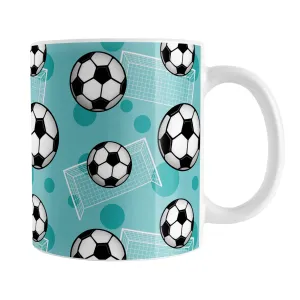 Soccer Ball and Goal Pattern Teal Mug