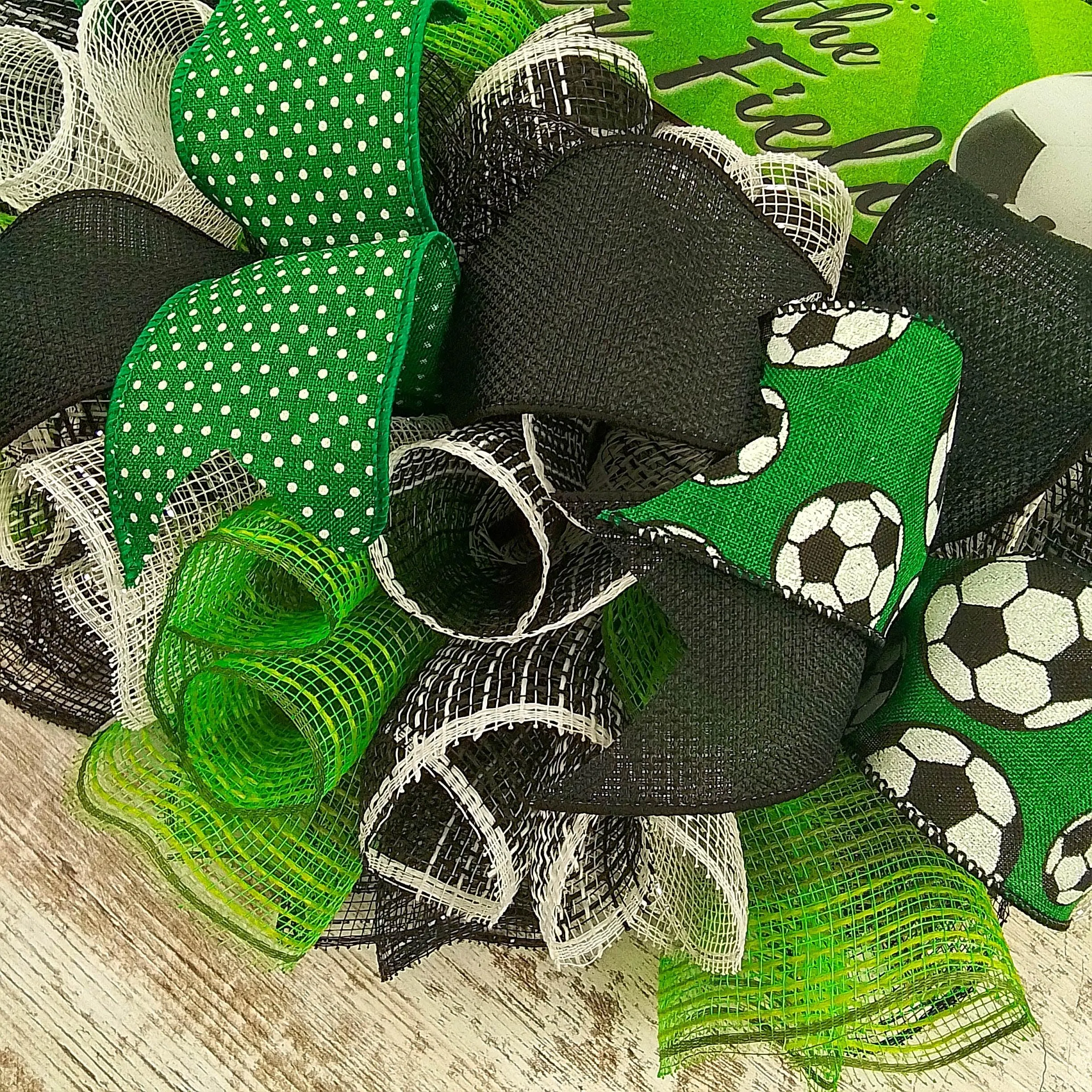 Soccer Ball Sports Mesh Door Wreath; If We Don't Answer Check the Soccer Field | Green Black White