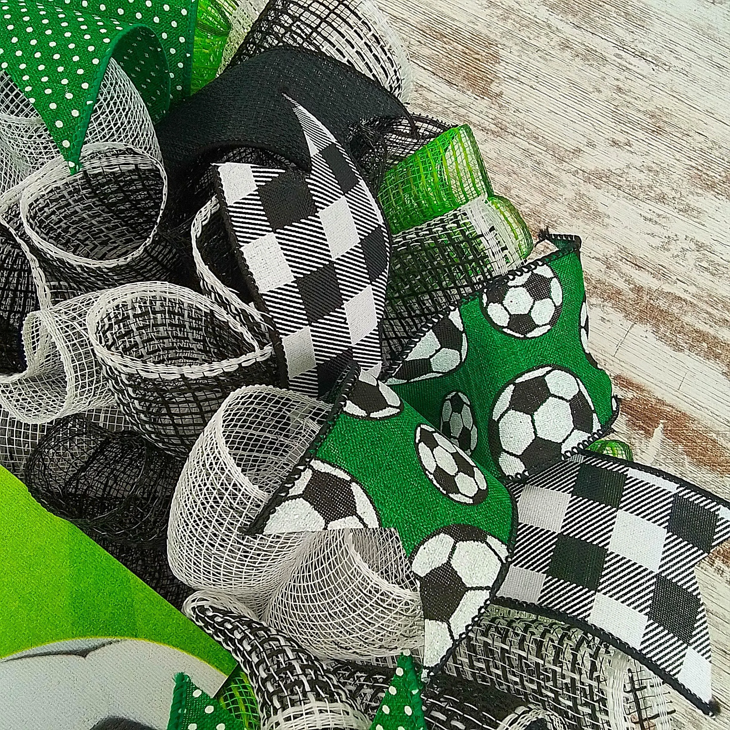 Soccer Ball Sports Mesh Door Wreath; If We Don't Answer Check the Soccer Field | Green Black White