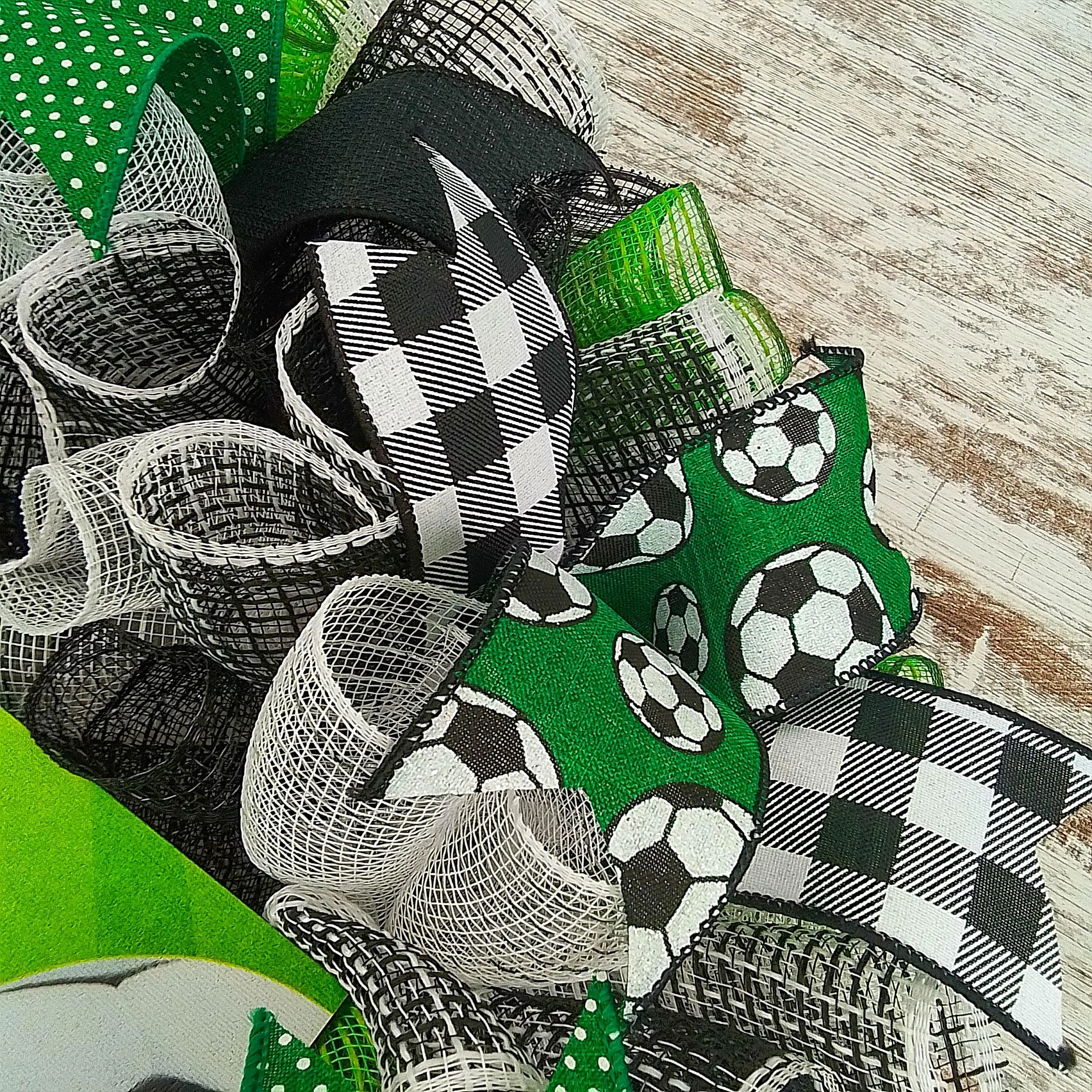 Soccer Ball Sports Mesh Door Wreath; If We Don't Answer Check the Soccer Field | Green Black White