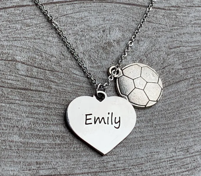 Soccer Engraved Heart Necklace