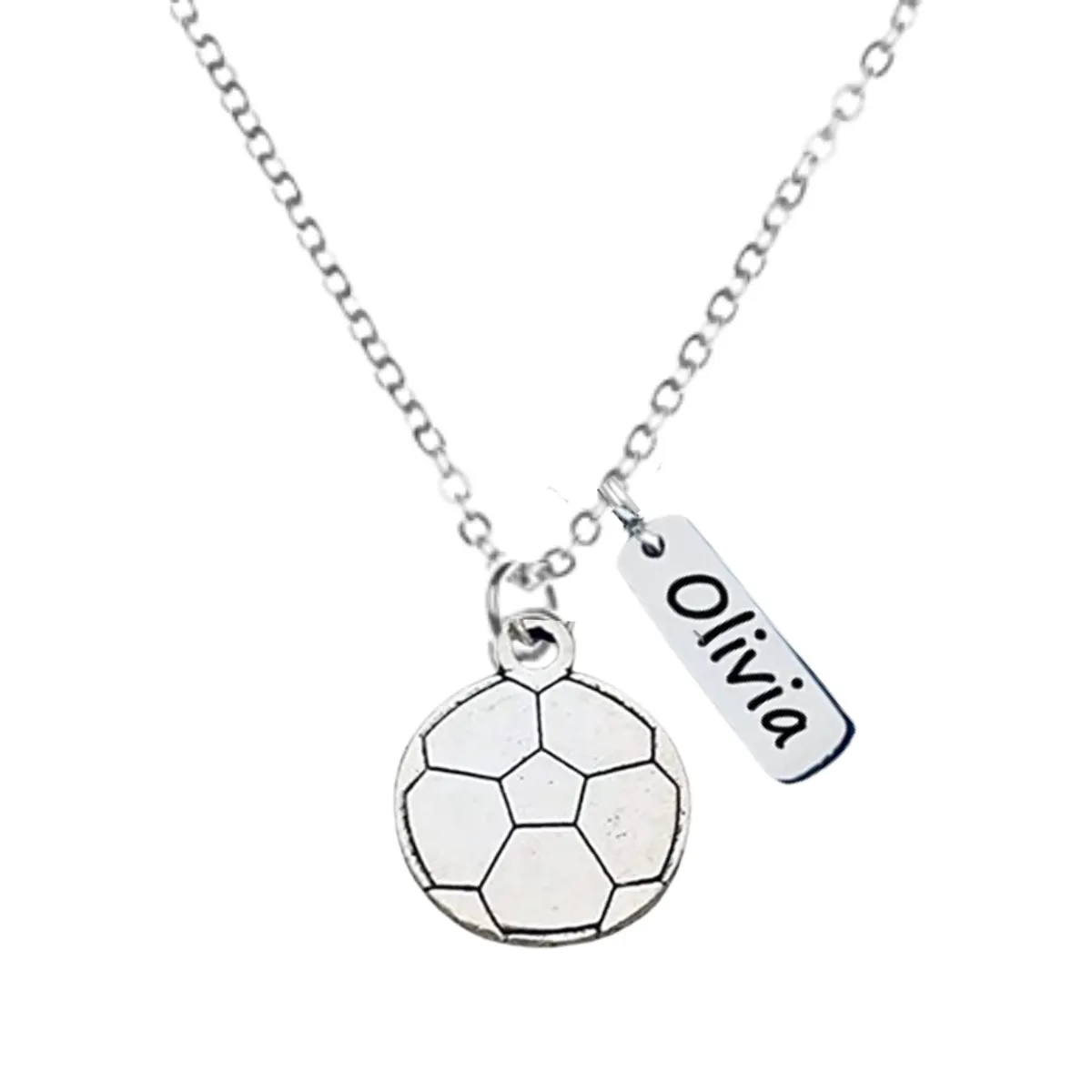 Soccer Engraved Tag Charm Necklace