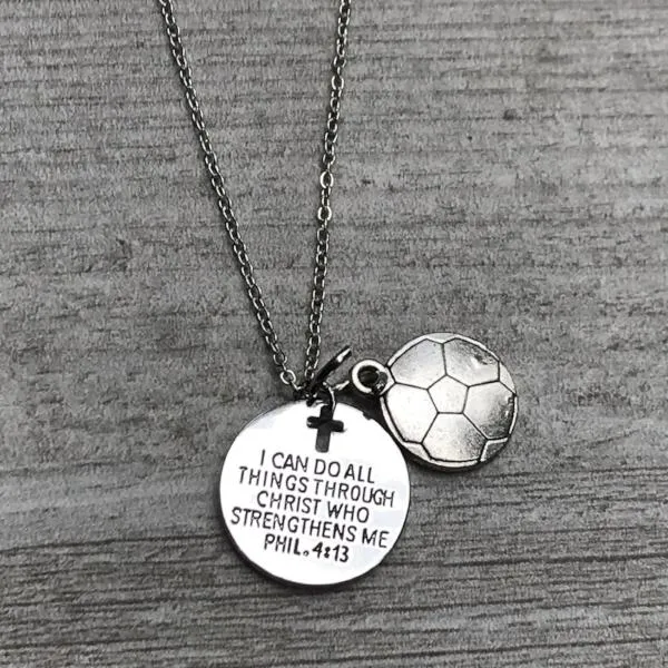 Soccer Necklace - I Can Do All Things Through Christ Who Strengthens Me