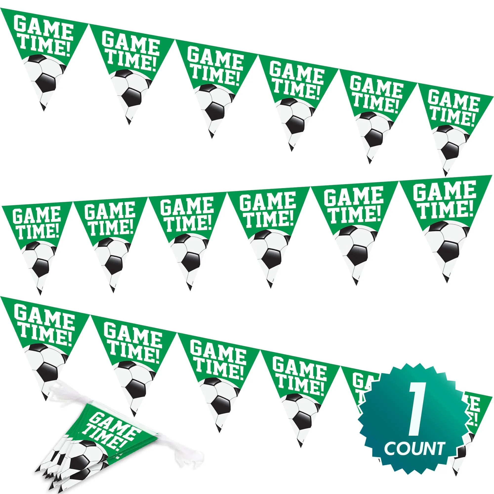 Soccer Party Supplies Goal Getter Game Time Pennant Banner, 12 Feet Long, 1 Count