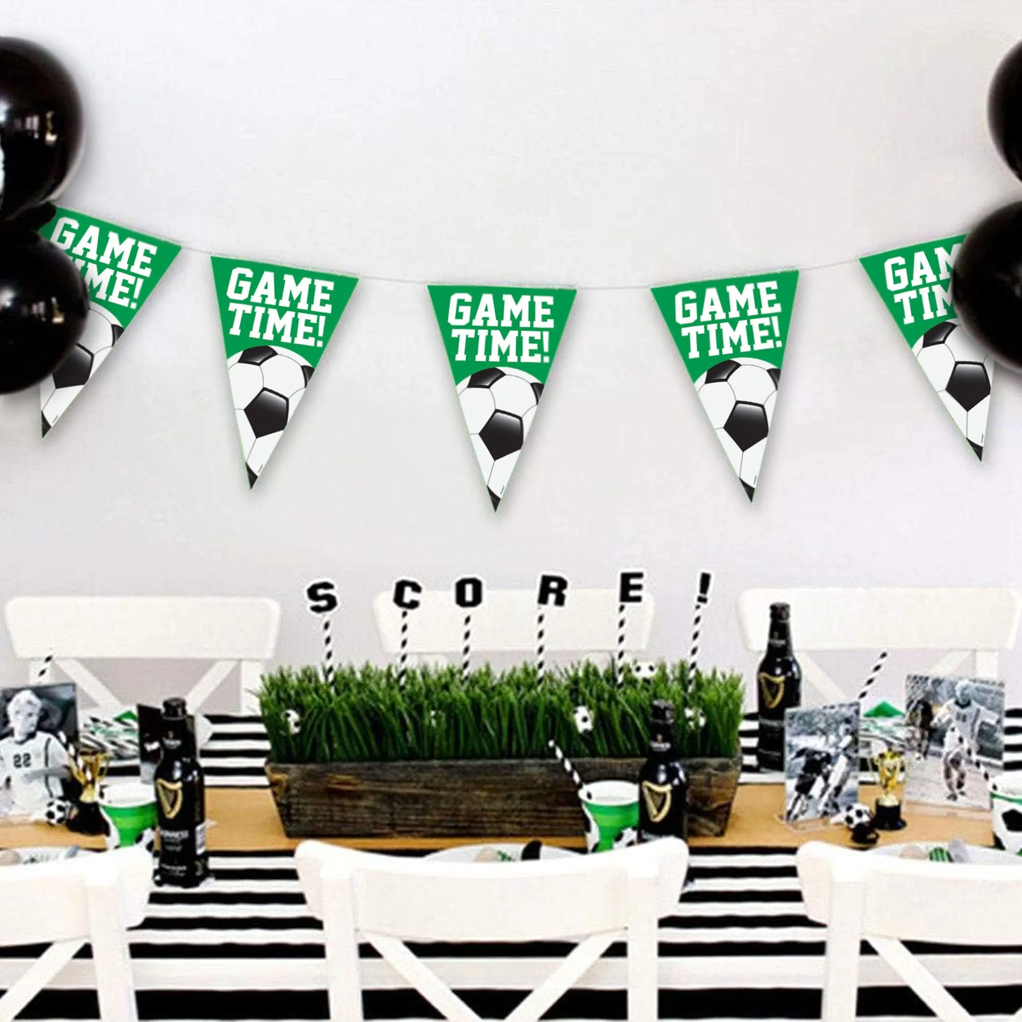 Soccer Party Supplies Goal Getter Game Time Pennant Banner, 12 Feet Long, 1 Count