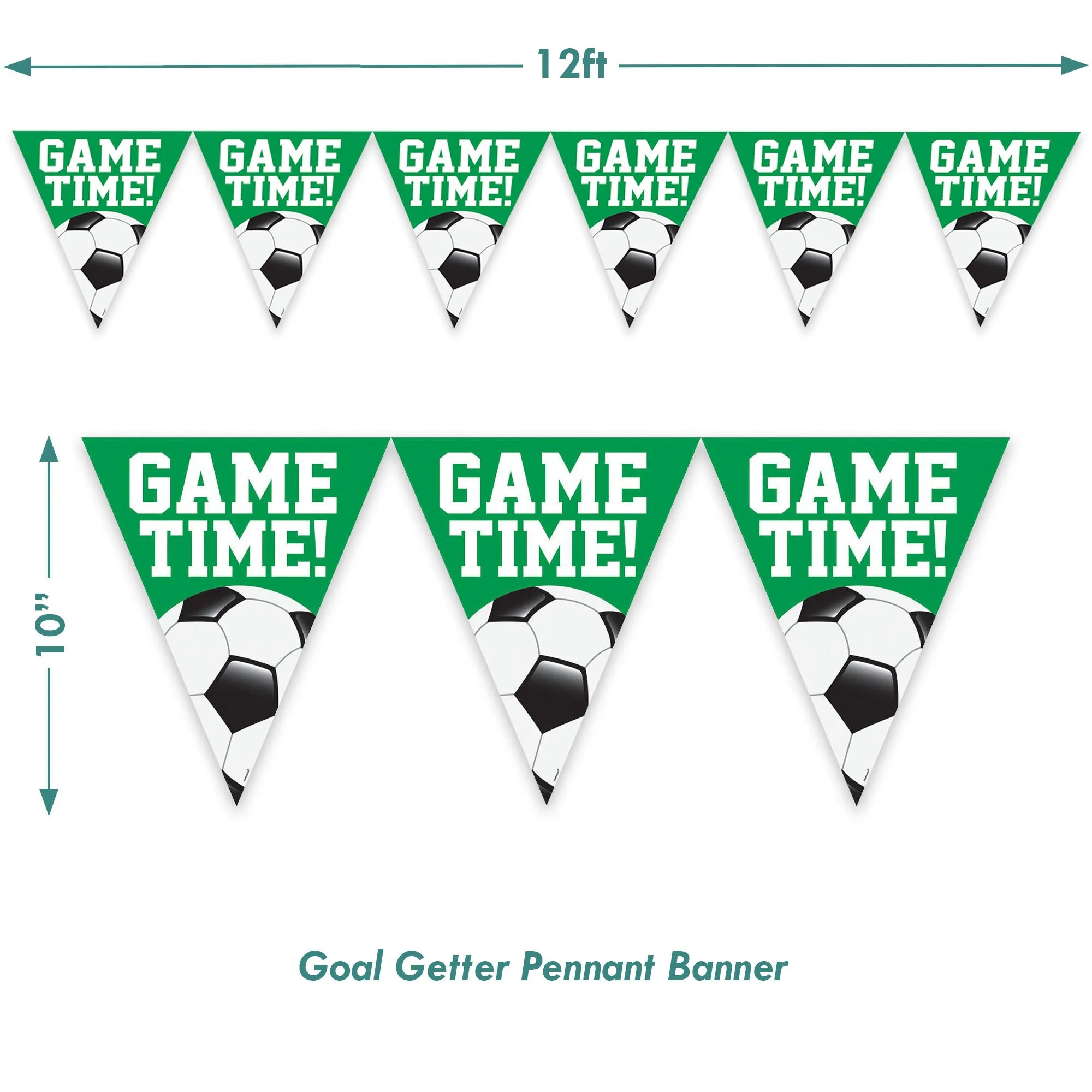 Soccer Party Supplies Goal Getter Game Time Pennant Banner, 12 Feet Long, 1 Count