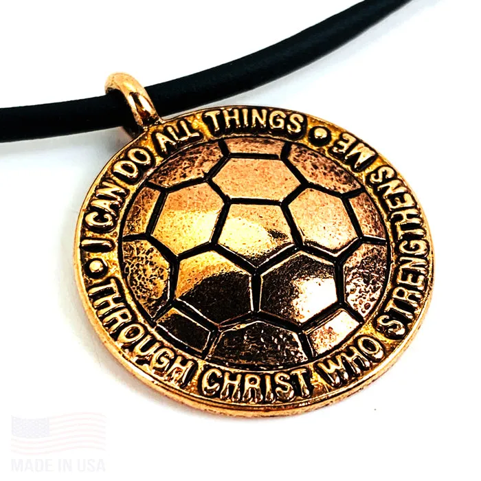 Soccer Rose Gold Color Finish Necklace on Black Cord