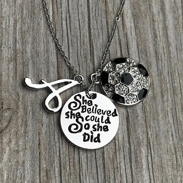 Soccer She Believed She Could So She Did Necklace with a Personalized Charm