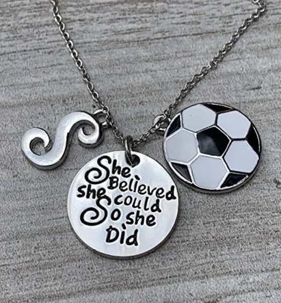 Soccer She Believed She Could So She Did Necklace with a Personalized Charm