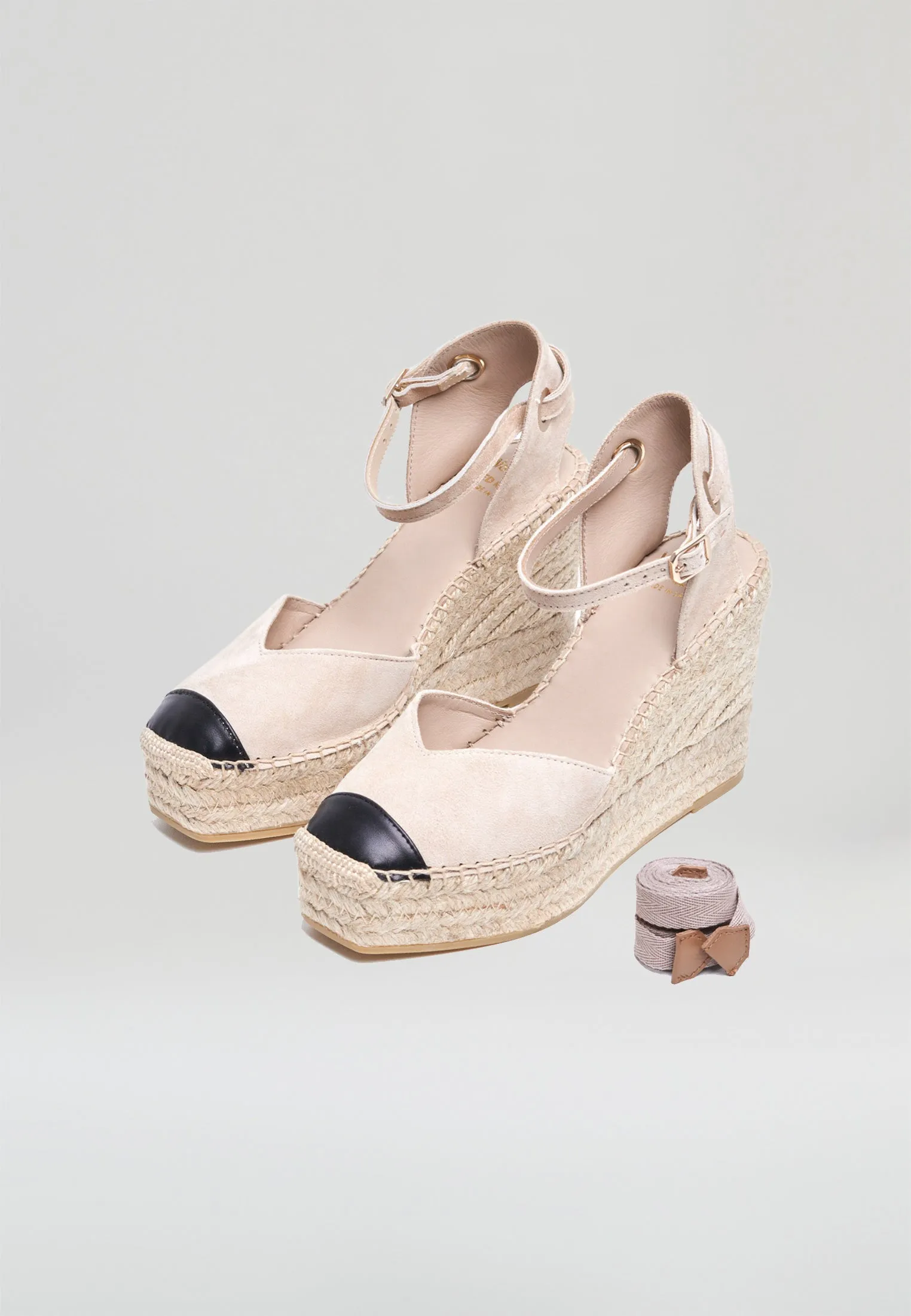 Square Toe Wedges - Taupe Black Suede