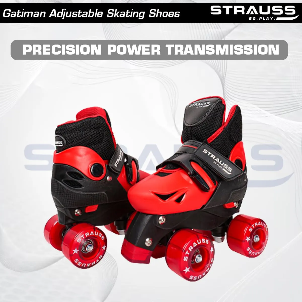 STRAUSS Gatiman Adjustable Skating Shoes | Latest Designed Roller Skates with Break | Ideal for Boys and Girls | Adjustable 4 Wheels Skating Shoe | Size: Senior (Black/Red)