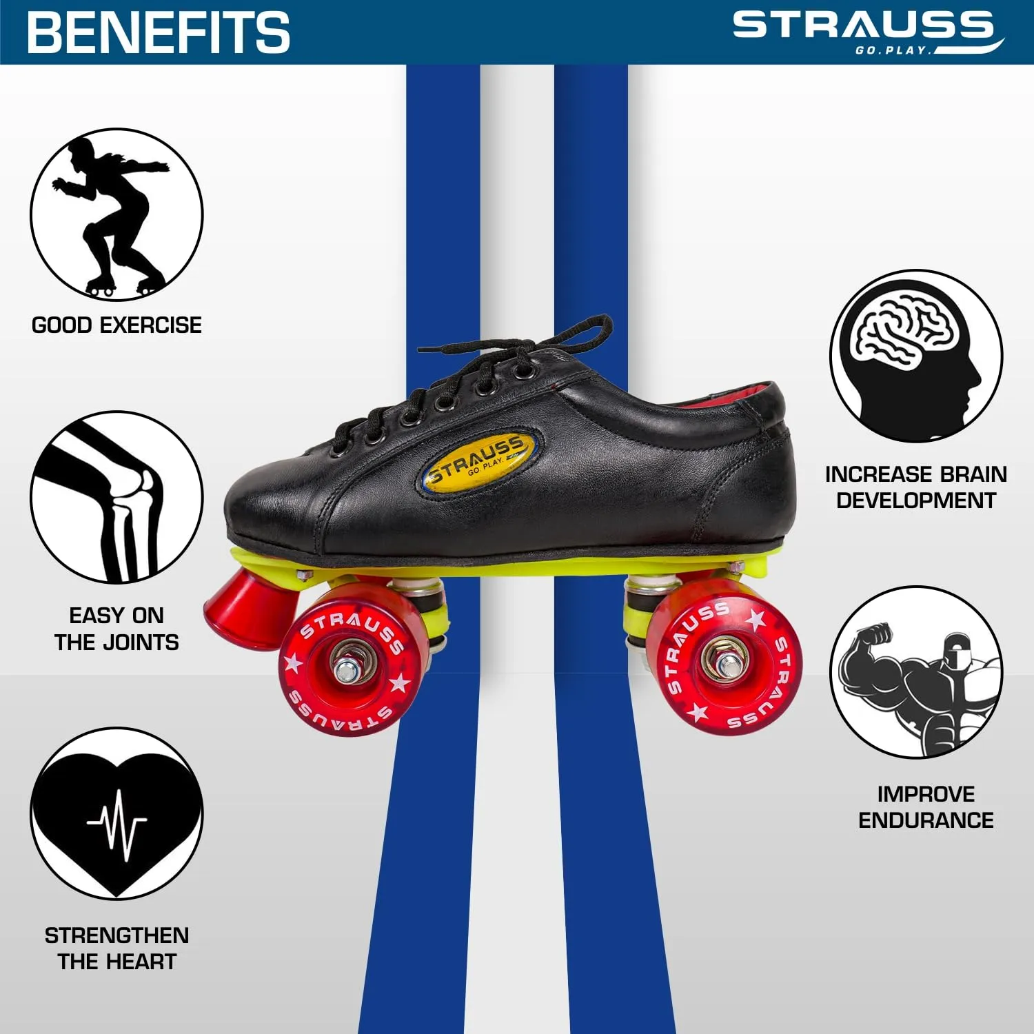 STRAUSS Gripper Skating Shoes | Fixed Body Roller Skates | Shoe Skate with PVC Wheel |Ideal for Boys, Girls and Kids |Suitable for All Skill Level | Ideal for Junior (13-14 Years) Size-6, (Red/Black)