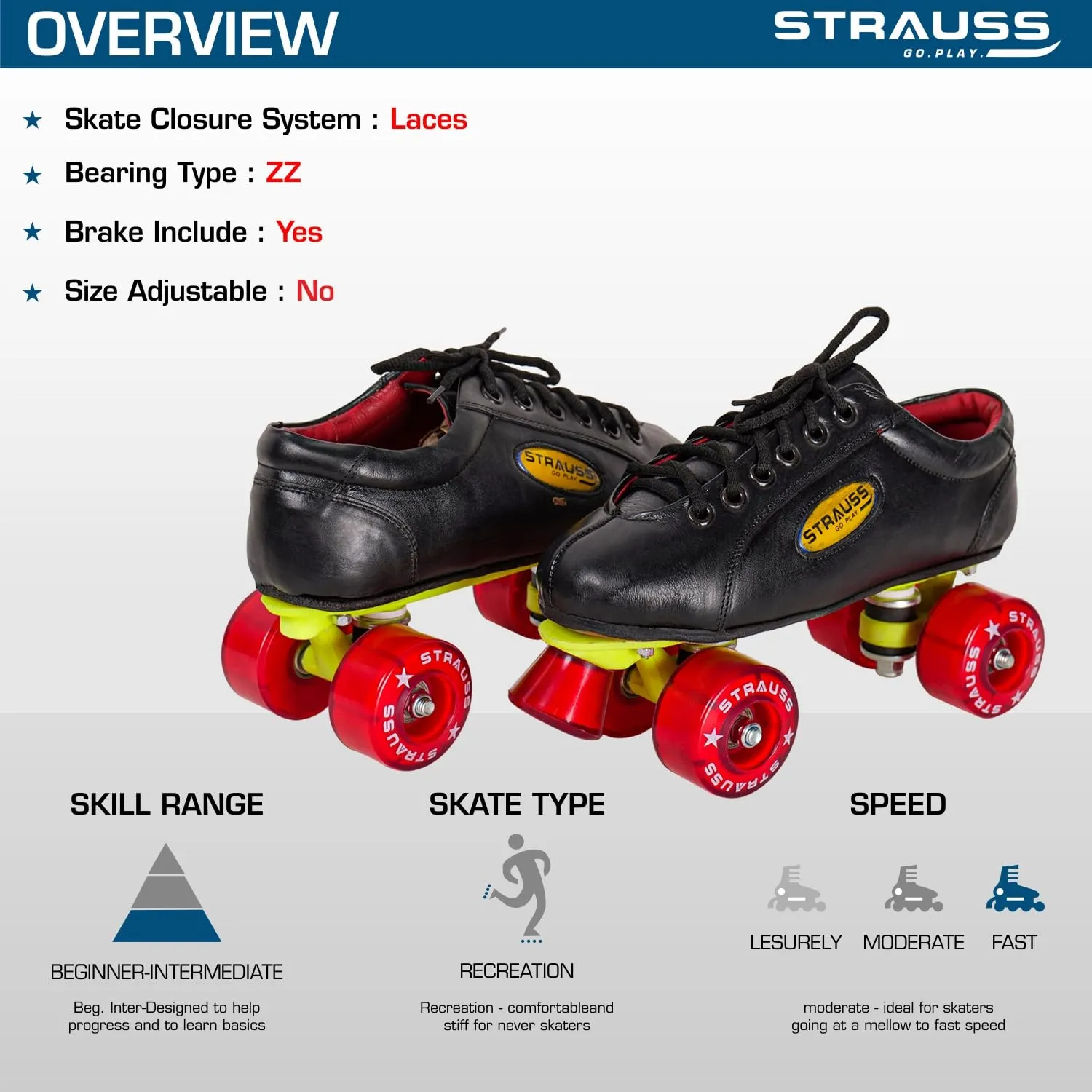 STRAUSS Gripper Skating Shoes | Fixed Body Roller Skates | Shoe Skate with PVC Wheel |Ideal for Boys, Girls and Kids |Suitable for All Skill Level | Ideal for Junior (13-14 Years) Size-6, (Red/Black)