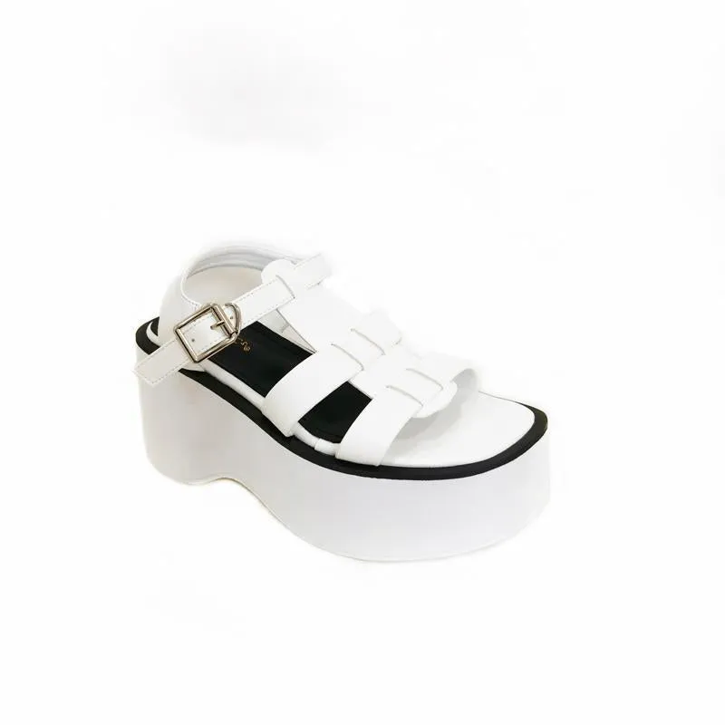 Thick Soled Slope Heeled Roman Sandals