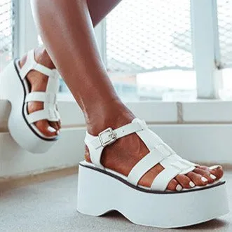 Thick Soled Slope Heeled Roman Sandals