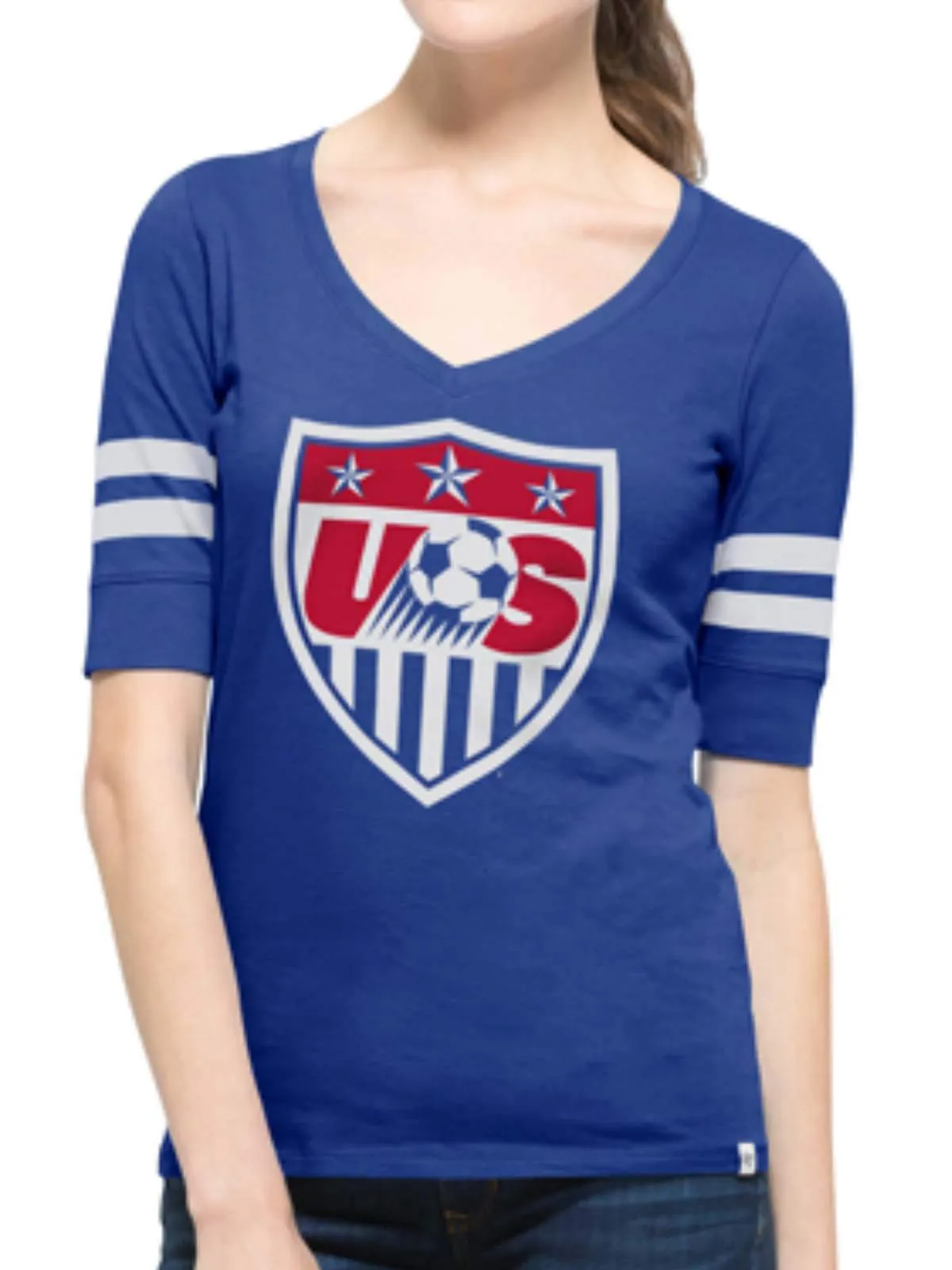 USA United States Soccer Team 47 Brand Women Blue Flanker Stripe T-Shirt