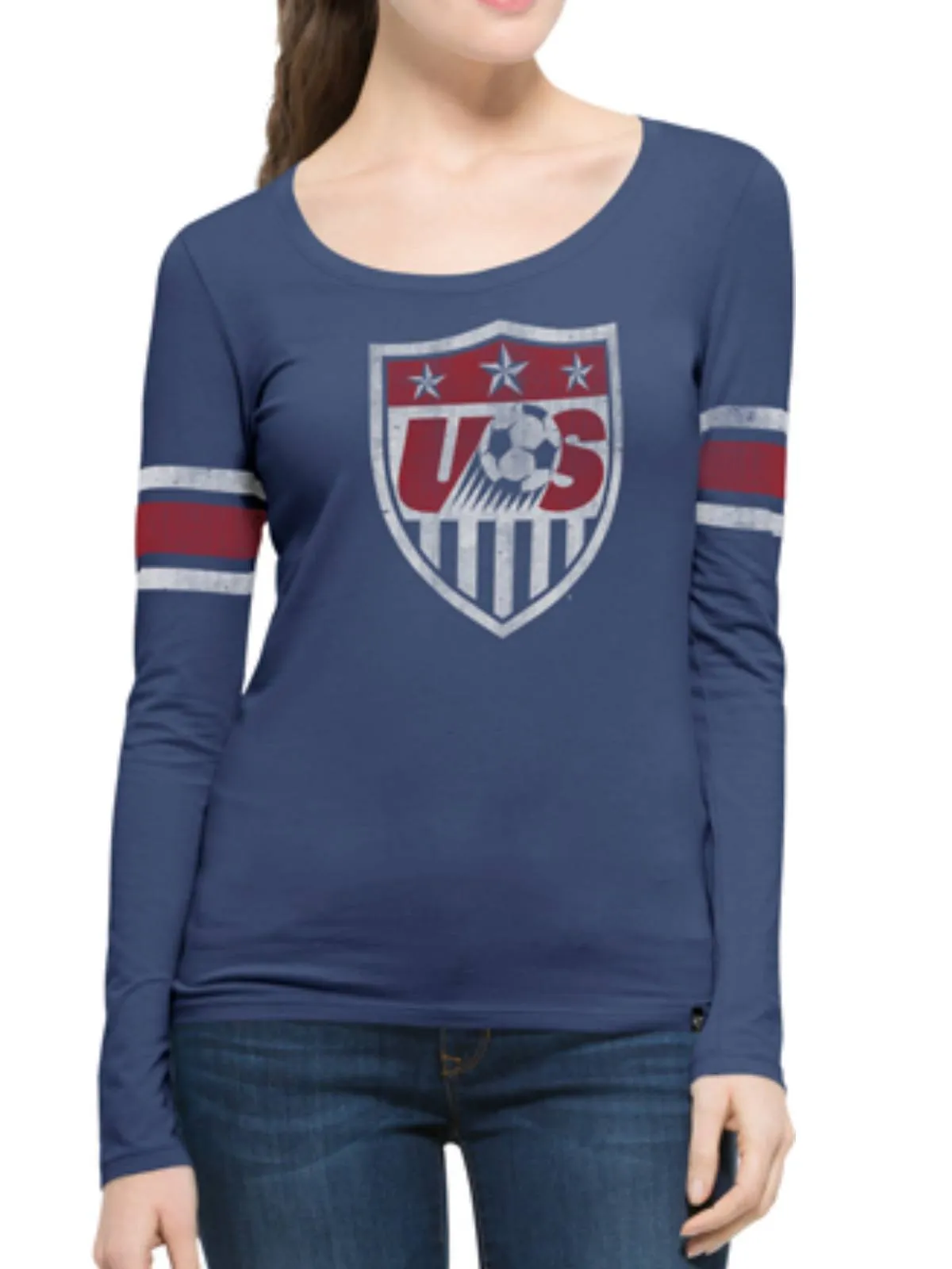 USA United States Soccer Team 47 Brand Women Blue Homerun LS Scoop T-Shirt