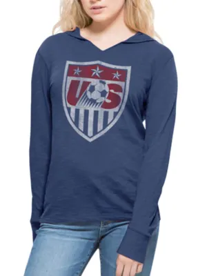 USA United States Soccer Team 47 Brand Women Blue Primetime Hood LS T-Shirt