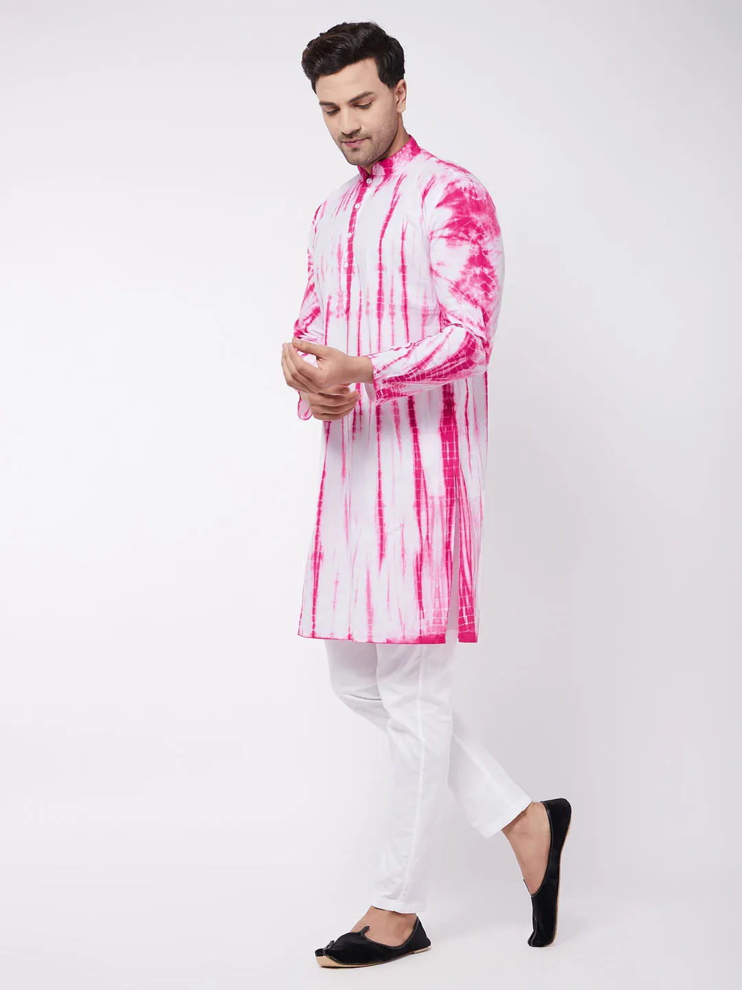 VASTRAMAY Men's Pink Cotton Kurta Pyjama