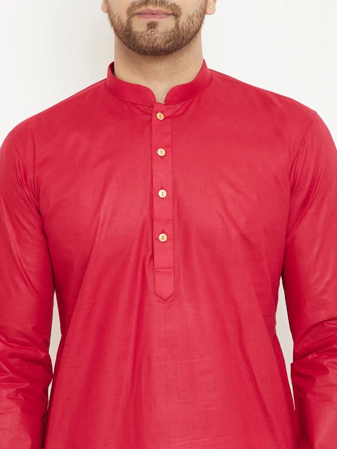 VASTRAMAY Men's Red & White Kurta Churidar