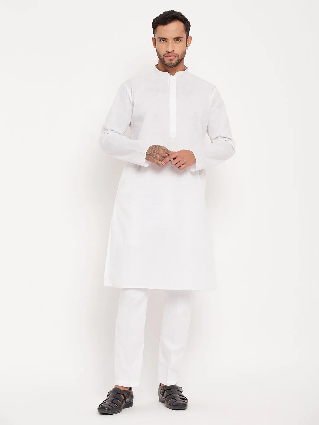 VASTRAMAY Men's White Kurta Pajama Set