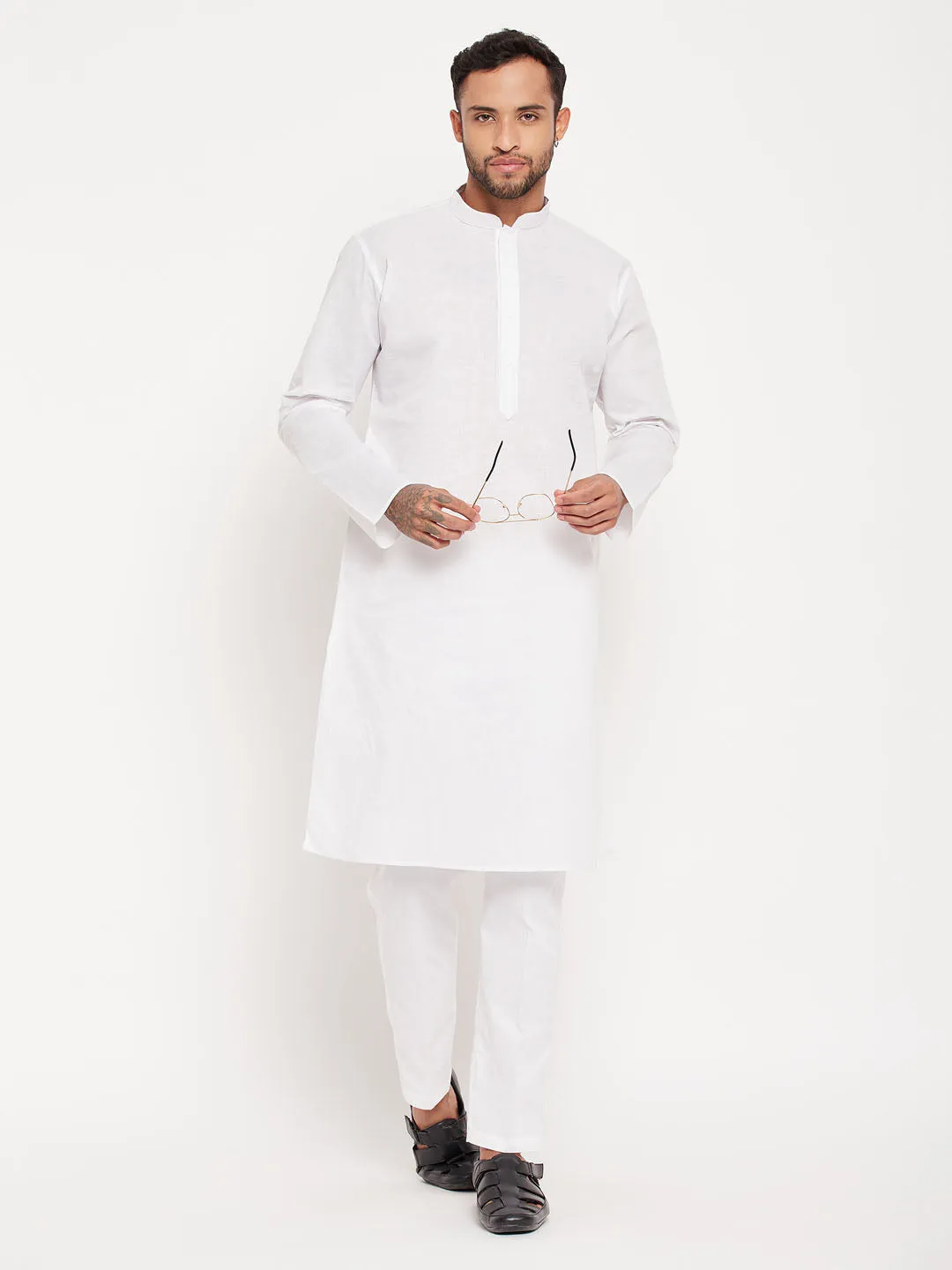 VASTRAMAY Men's White Kurta Pajama Set