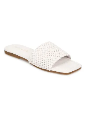 White PU Mesh Strap Slip Ons