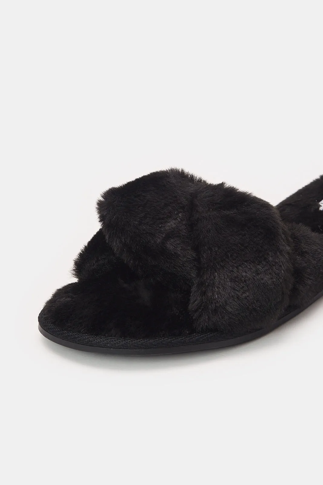 Women Black Cross Over Slipper