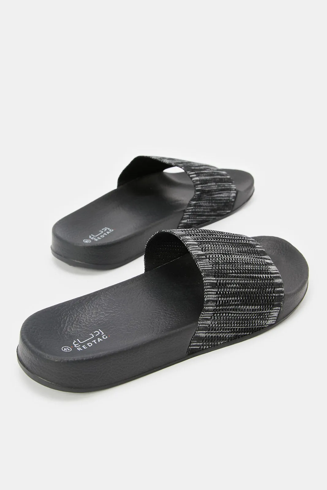 Women Black Knit Upper Slide