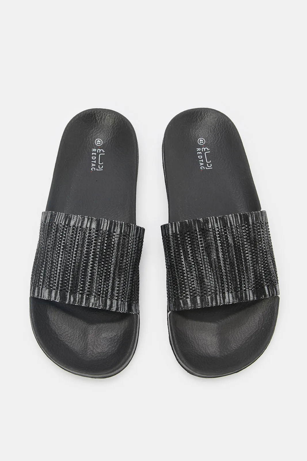 Women Black Knit Upper Slide