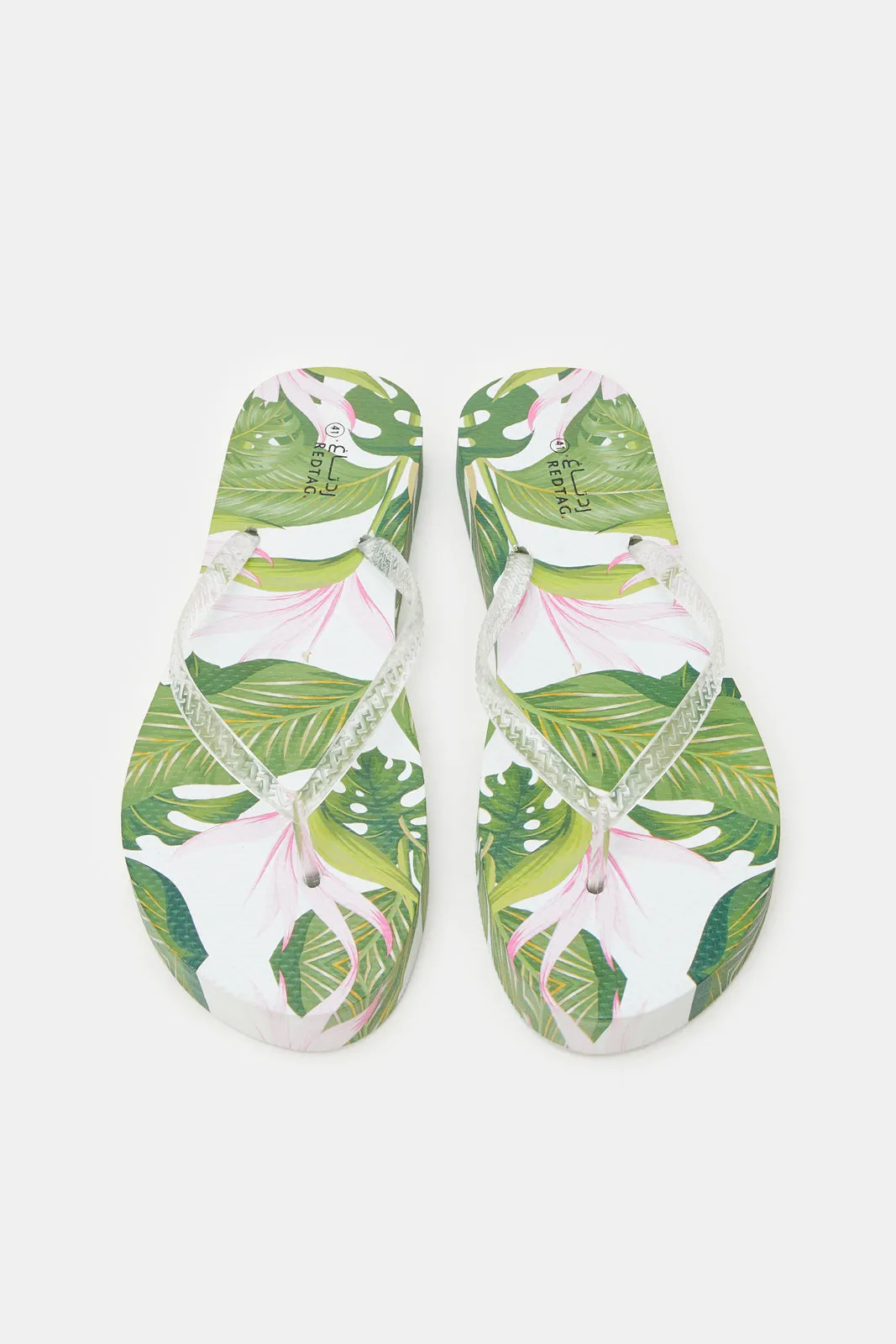 Women Green And White Floral Flip Flop