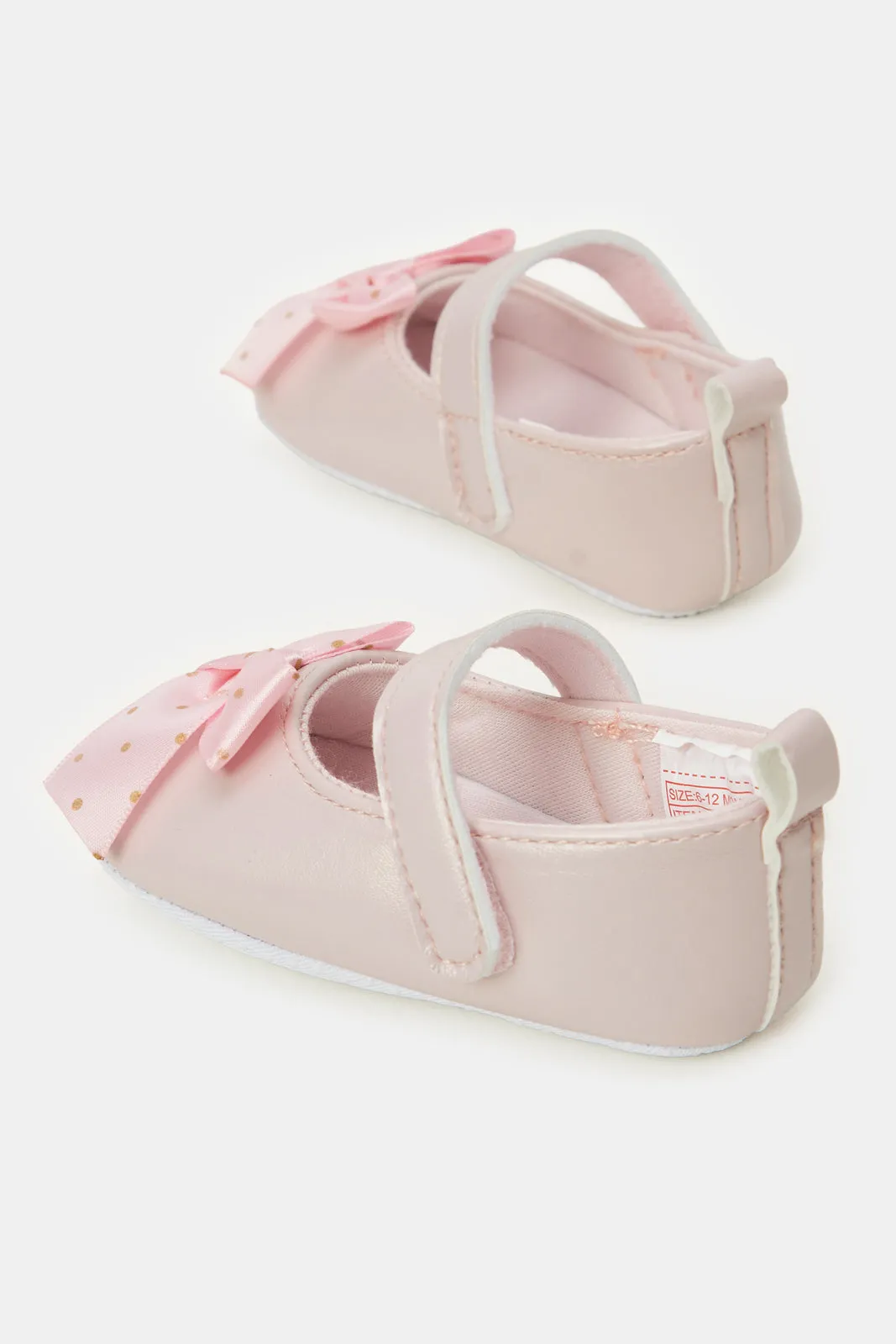 Women Pink Bow Embellished Pram Shoe