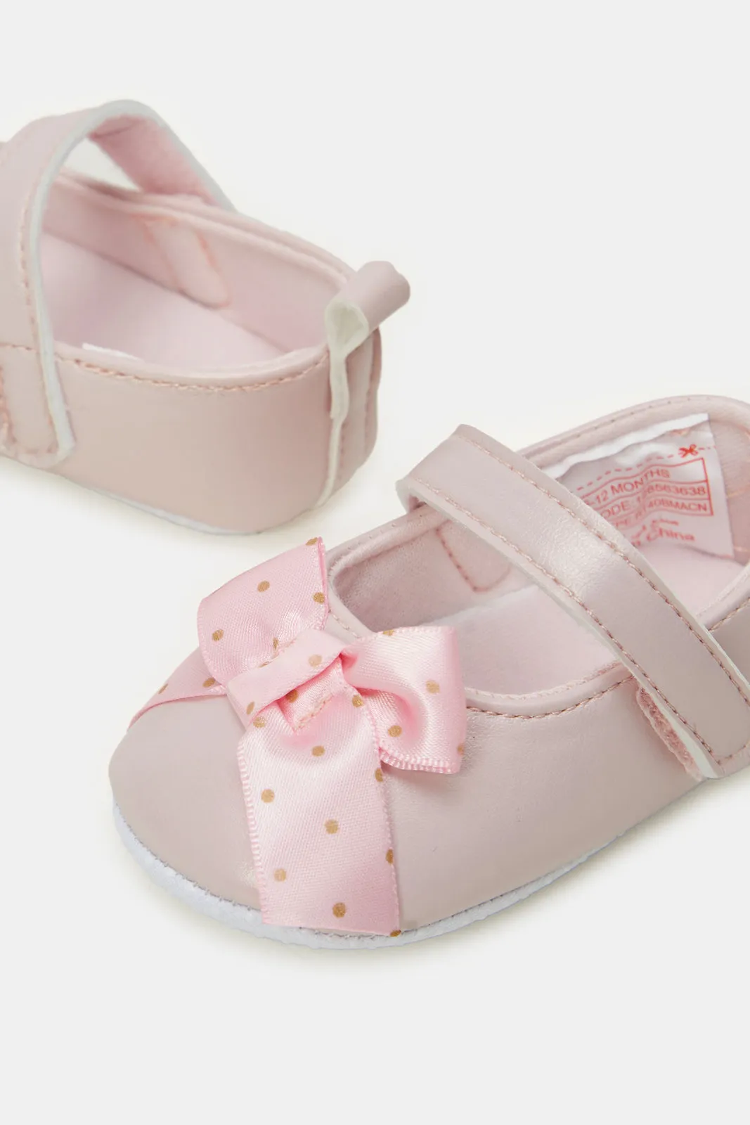 Women Pink Bow Embellished Pram Shoe