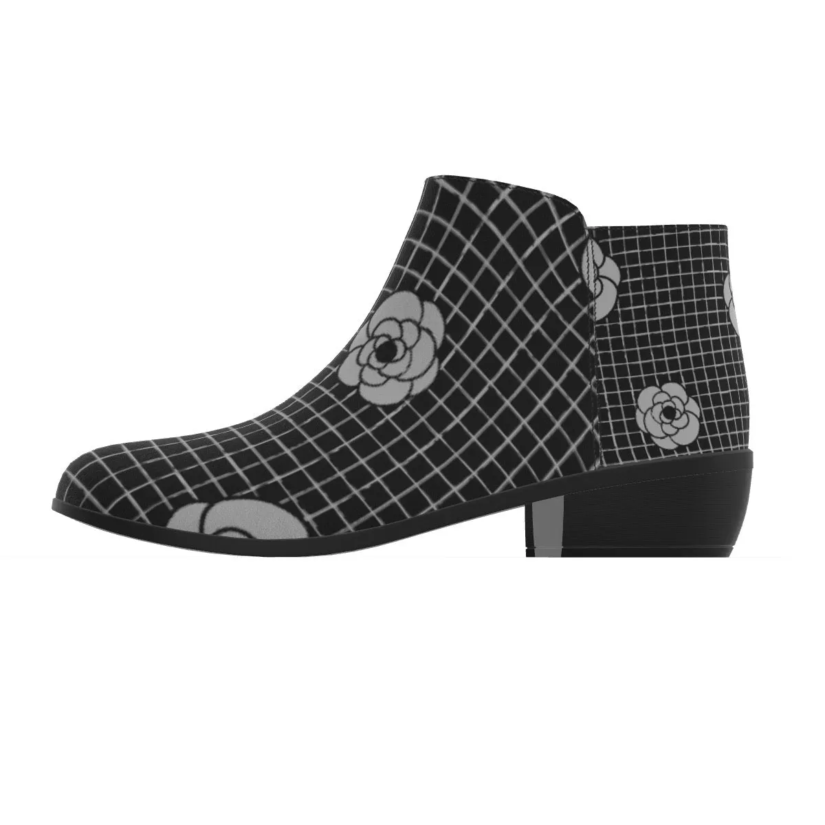 Women's Fashion Boots 122 black with white flower print