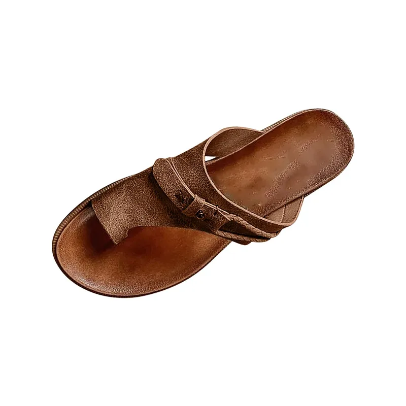 Women's Flat Comfy Non-Slip PU Leather Footbed Sandals