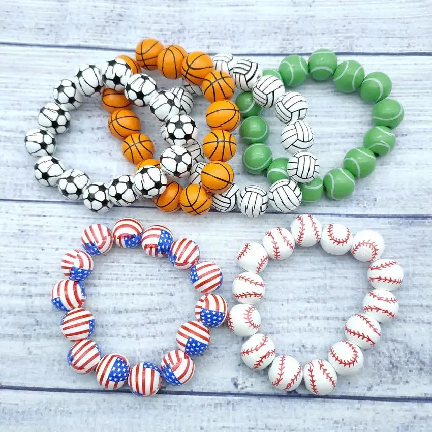 Wood Bead Sports Charm Bracelets